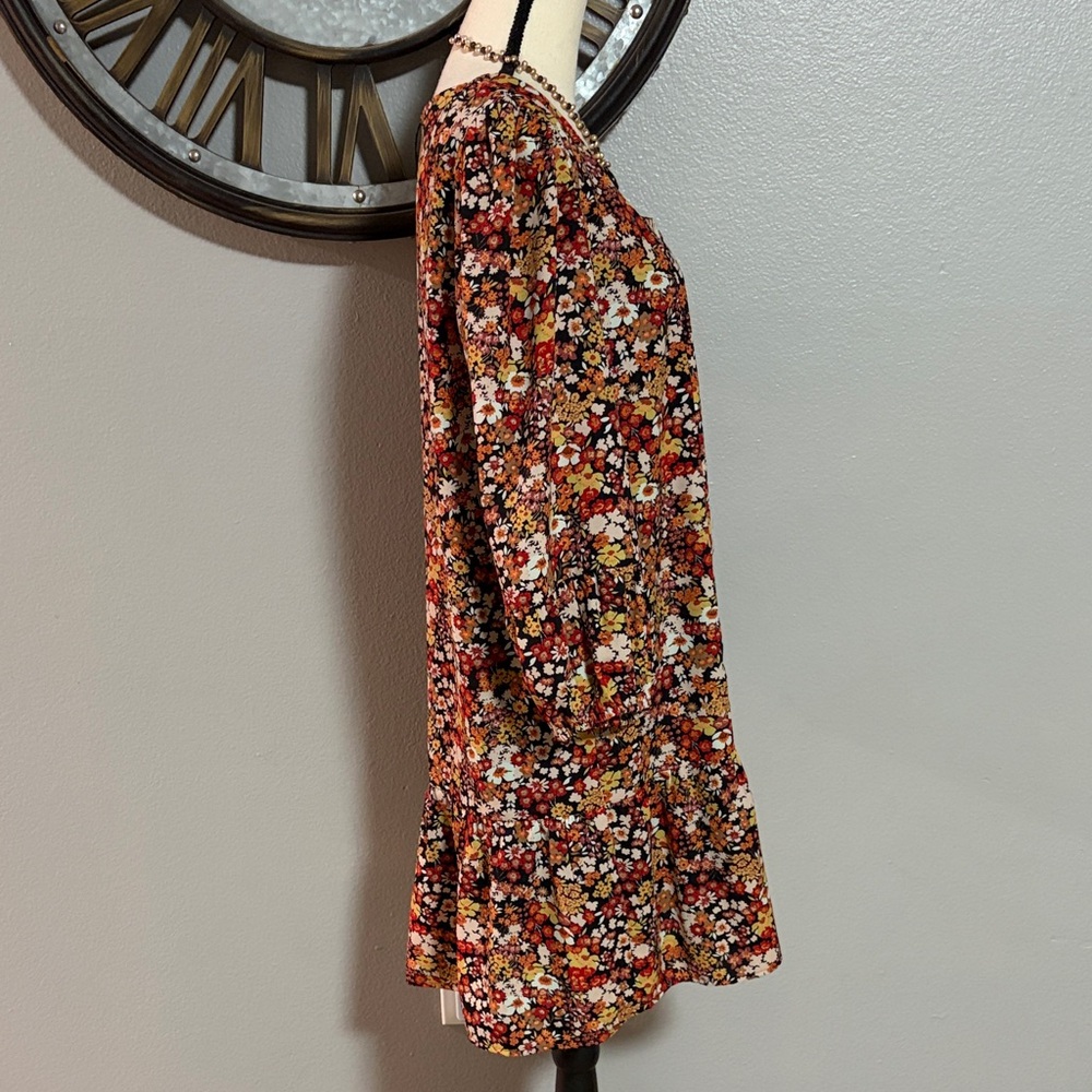 Floral Square-Neck Mini Dress - Rust Multi - Picture 4 of 7